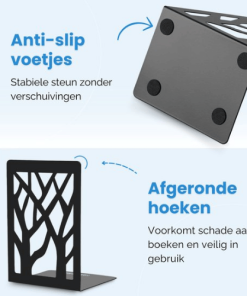 Boekensteun Zwart Metaal – Set van 4 | Antislip Design