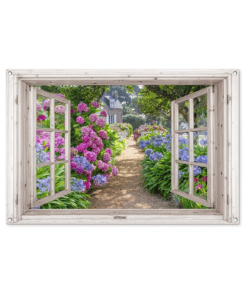 Buitenposter Hortensia Doorkijk