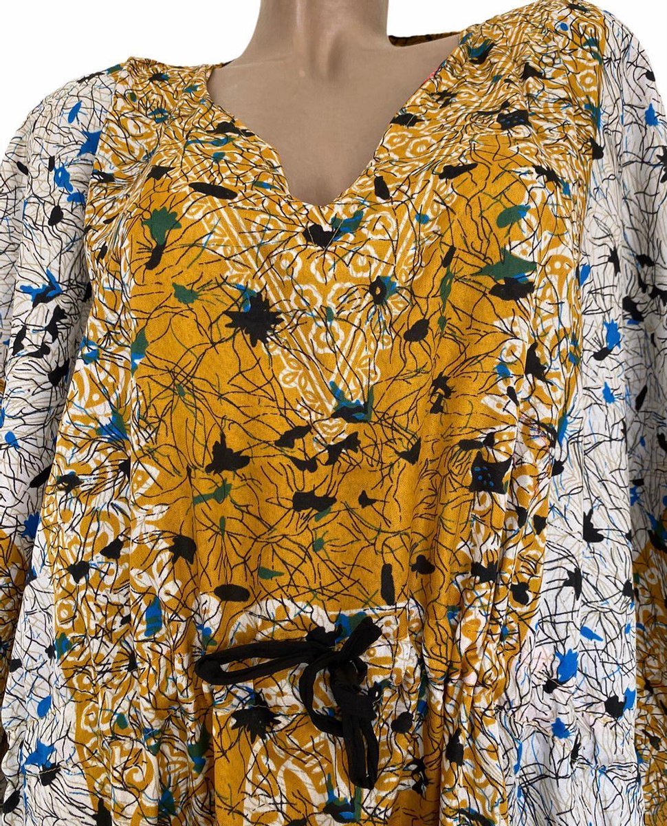 Geel Kaftan Jurk met Aantrekkoord-1 Geel Kaftan Jurk met Aantrekkoord