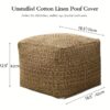 Linnen Pouf Hoes – Vierkante Ottoman Met Opbergruimte (Zonder Vulling) 2 Linnen Pouf Hoes Zonder Vulling