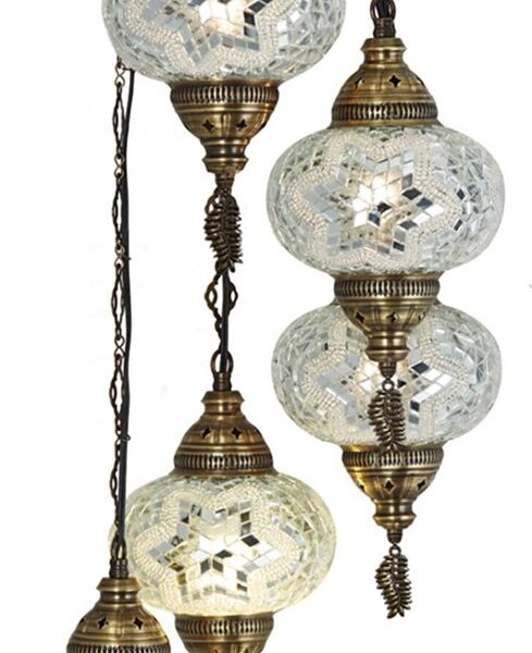 Oosterse Hanglamp Wit – 5 Mozaïekbollen