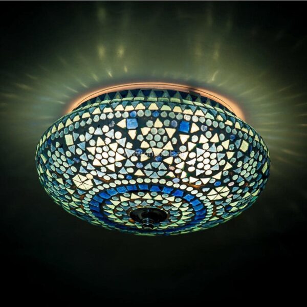 Oosterse Plafondlamp Blauw Ø25cm – Handgemaakte Mozaïeklamp