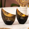 Oosterse Waxinelichthouder - Set van 2 - Metaal Zwart & Goud 5 Oosterse Waxinelichthouder – Set van 2