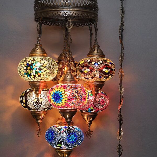 Turkse Hanglamp 7 Bollen – Multicolour Mozaïek