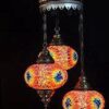 Handgemaakte Turkse Kroonluchter 4 Turkse hanglamp met 3 multicolour mozaïek bollen