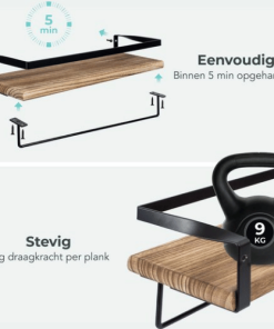 Wandplank Set 2 Stuks – Industrieel – Met Haakjes