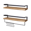 Zwevende Wandplank Set van 2 – Inclusief Haakjes & Handdoekhouder 3 Wandplank Set 2 Stuks – Industrieel – Met Haakjes