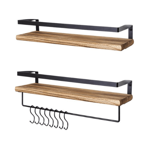 Wandplank Set 2 Stuks – Industrieel – Met Haakjes Wandplank Set 2 Stuks – Industrieel – Met Haakjes