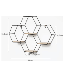 Zwart Hexagon Wandrek met Houten Planken