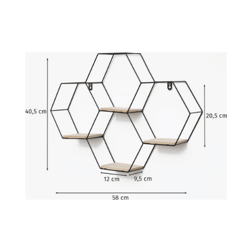 Zwart Hexagon Wandrek met Houten Planken-1 Zwart Hexagon Wandrek met Houten Planken