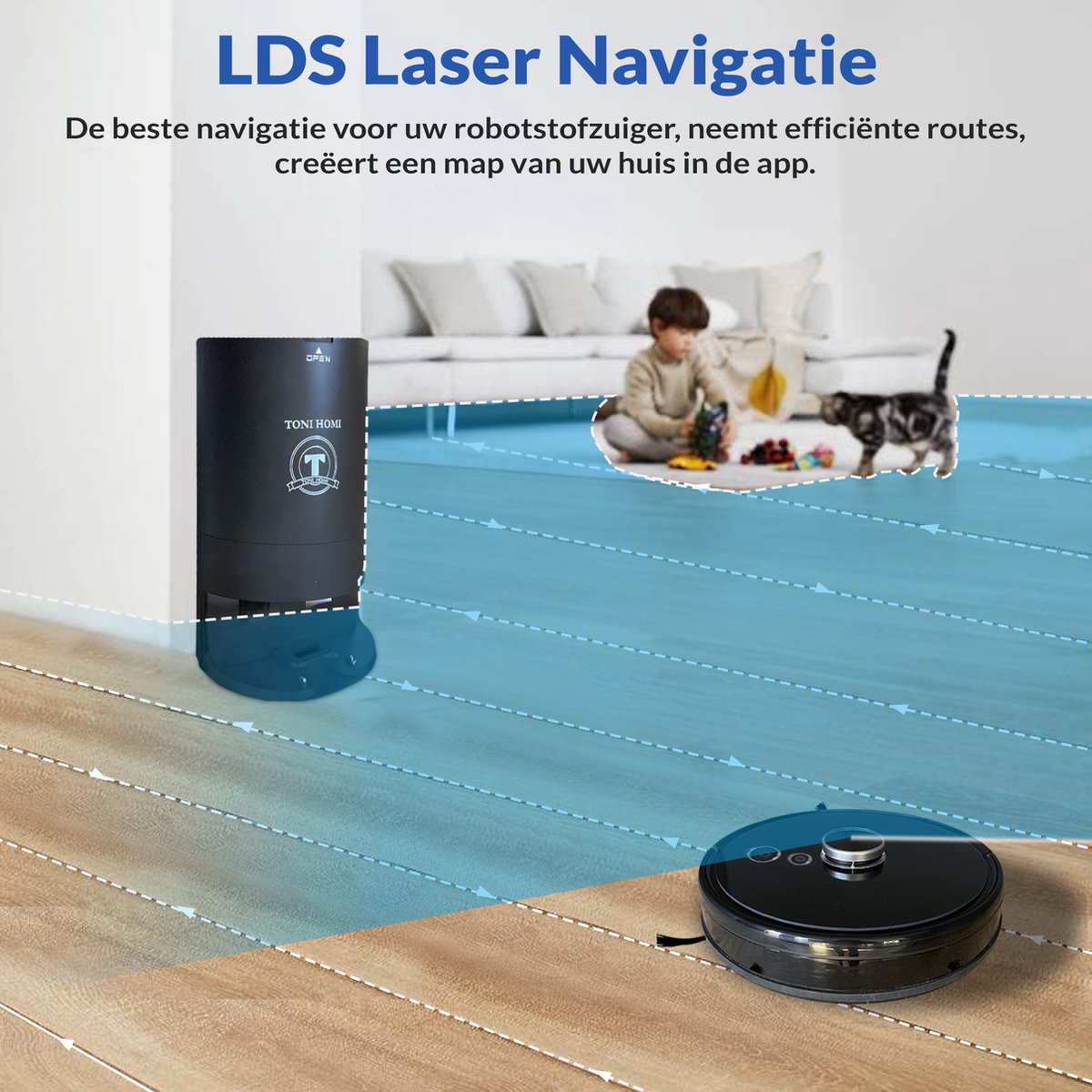 TONIHOMI V8pro – 5000 Pa robotstofzuiger TONIHOMI V8pro robotstofzuiger met LDS‑laser navigatie