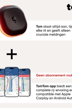 Tom by TomTom – Premium Pack Flitsmelder 1 Tom by TomTom gekoppeld met CarPlay en Android Auto